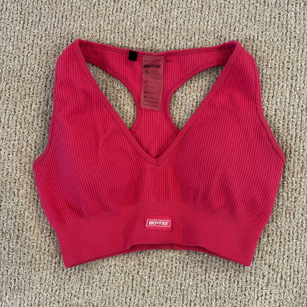 Bo and Tee Pink Ribbed Bra